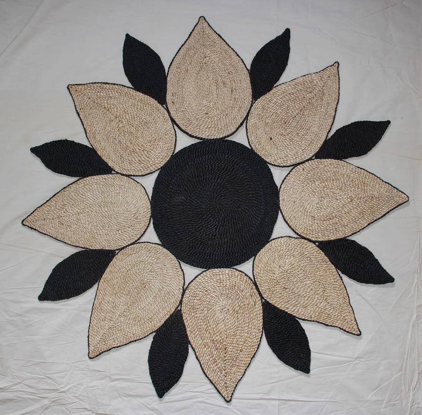 Jute Mat Flower Black and Natural