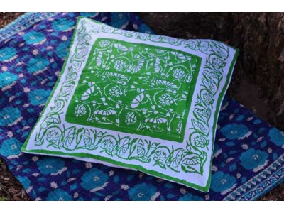 Cushion Cover Green Lotus Block Print