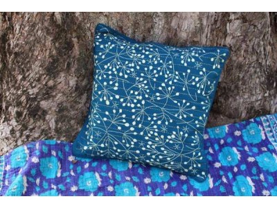 Cushion Cover Wattle on blue Hand Embroidered (OOS)