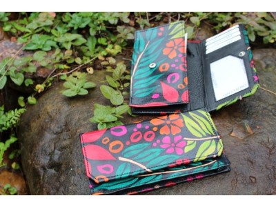 Wallet Small Tropical Flowers Leather