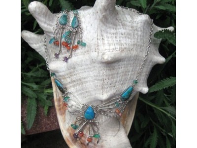 Necklace earings peacock fan